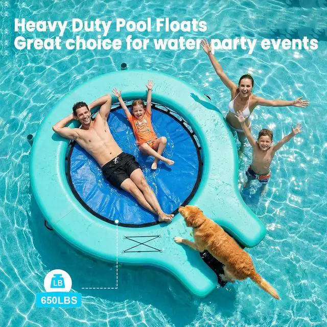 Alt view image 7 of 7 - 8' Inflatable Water Hammock Lake Floats with Detachable Ladder&Rope,Large Lake Float Platform with Air Pump&Carry Bag for Pool Parties, Tanning and Summer Fun