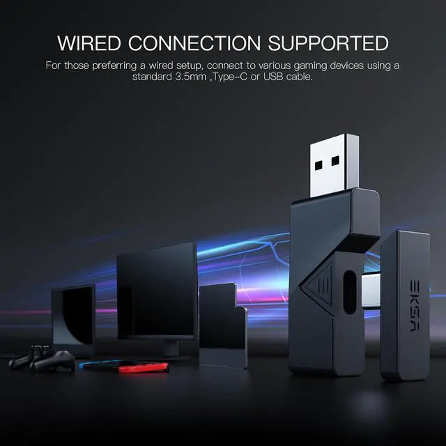 Alt view image 7 of 7 - E900BT Wireless Gaming Headset for PC Ps5 Ps4, 2.4 Ghz USB&Type-C Gaming Headphones with Microphone,20ms Latency, 50H Battery Bluetooth Headphones for Switch, Laptop, Mobile, Mac