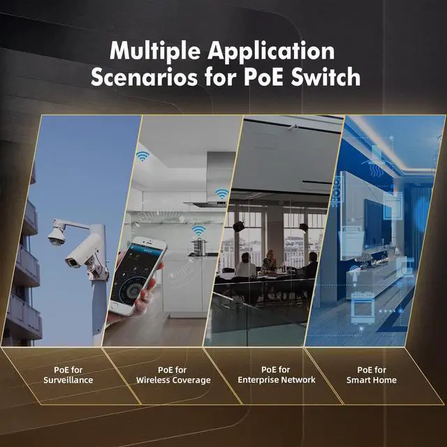 Alt view image 7 of 7 - 8 Port PoE Switch with 2 Gigabit Uplink, 802.3af/at PoE+ 100Mbps, 120W Built-in Power, Extend to 250Meter, Metal Plug & Play
