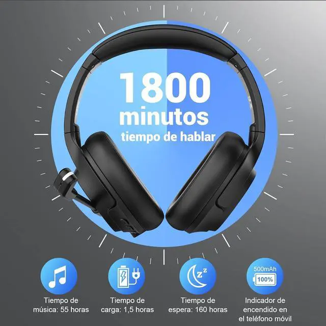 Alt view image 3 of 7 - Bluetooth Headset for PC, Wireless Computer Headphone with AI-Powered Environmental Noise Cancelling Microphone & 2.4G USB Dongle, 55H Playtime, Over Ear Comfort Office Headset for Work, Laptop, Zoom