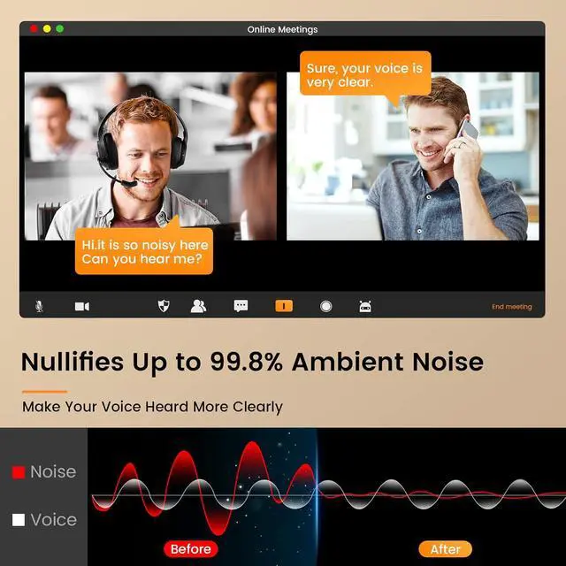 Alt view image 2 of 7 - Wireless Headset with Mic for Work, Bluetooth 5.0 Headset with AI-Powered Noise Cancelling Microphone - Bluetooth Wireless Headphones with Mic for Work/PC/Laptop/Computer/Office/Zoom