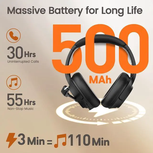 Alt view image 5 of 7 - Wireless Headset with Mic for Work, Bluetooth 5.0 Headset with AI-Powered Noise Cancelling Microphone - Bluetooth Wireless Headphones with Mic for Work/PC/Laptop/Computer/Office/Zoom