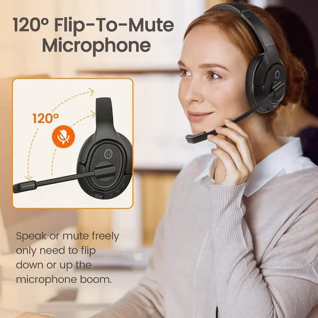 Alt view image 6 of 7 - Wireless Headset with Mic for Work, Bluetooth 5.0 Headset with AI-Powered Noise Cancelling Microphone - Bluetooth Wireless Headphones with Mic for Work/PC/Laptop/Computer/Office/Zoom