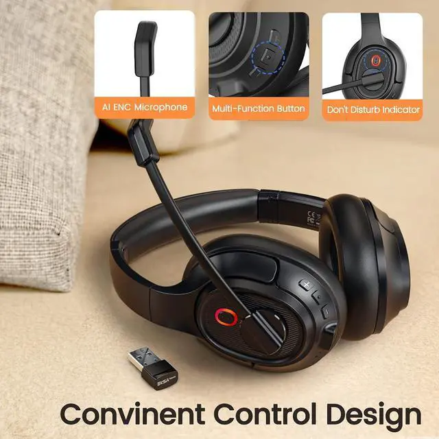 Alt view image 7 of 7 - Wireless Headset with Mic for Work, Bluetooth 5.0 Headset with AI-Powered Noise Cancelling Microphone - Bluetooth Wireless Headphones with Mic for Work/PC/Laptop/Computer/Office/Zoom
