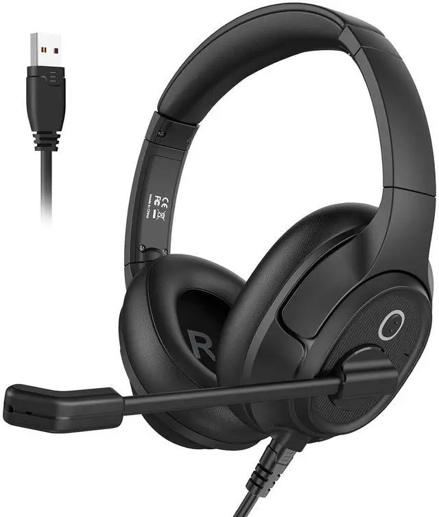 Main image of Headset with Microphone for Laptop, Wired Computer Headset with Volume & Mic Mute Controls, Lightweight PC Headphones for Office Call Center Skype (Over Ear USB Headset with AI ENC)