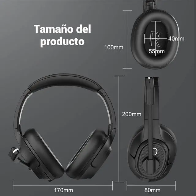 Alt view image 6 of 7 - Bluetooth Headset for PC, Wireless Computer Headphone with AI-Powered Environmental Noise Cancelling Microphone & 2.4G USB Dongle, 55H Playtime, Over Ear Comfort Office Headset for Work, Laptop, Zoom