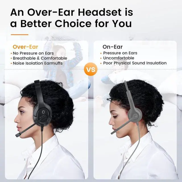 Alt view image 4 of 7 - Headset with Microphone for Laptop, Wired Computer Headset with Volume & Mic Mute Controls, Lightweight PC Headphones for Office Call Center Skype (Over Ear USB Headset with AI ENC)
