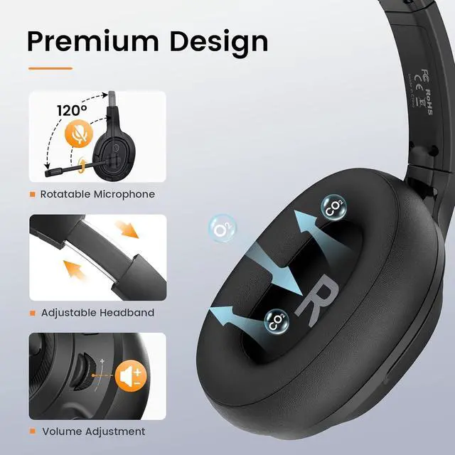 Alt view image 5 of 7 - Headset with Microphone for Laptop, Wired Computer Headset with Volume & Mic Mute Controls, Lightweight PC Headphones for Office Call Center Skype (Over Ear USB Headset with AI ENC)