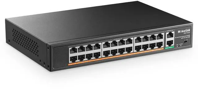Main image of 24 Port PoE Switch with 2 Gigabit Uplink Ethernet Port, 400W High Power, Support IEEE802.3af/at, Rackmount Unmanaged Plug and Play PoE+