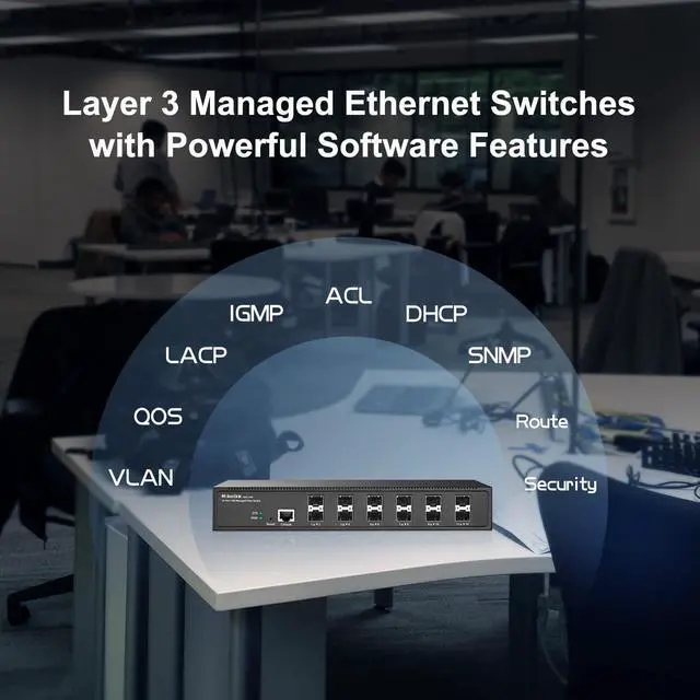 Alt view image 5 of 7 - 12 Port 10G SFP+ Managed Fiber Switch, 1G/10G SFP Slot, L3 Web/CLI Managed, 240Gbps Bandwidth Desktop|Rackmount Network Switch