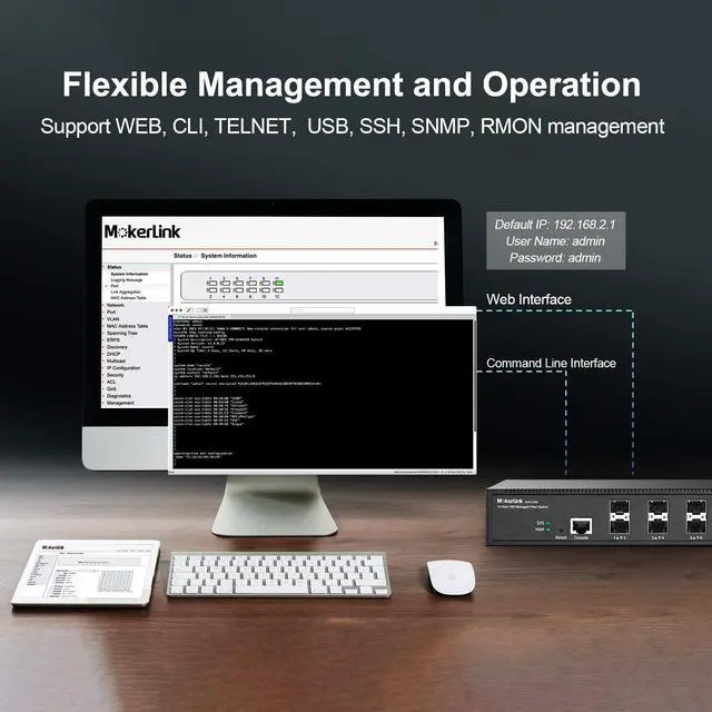 Alt view image 6 of 7 - 12 Port 10G SFP+ Managed Fiber Switch, 1G/10G SFP Slot, L3 Web/CLI Managed, 240Gbps Bandwidth Desktop|Rackmount Network Switch