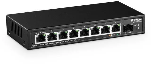 Main image of 8 Port 2.5 Gigabit Managed Switch with 10G SFP+ Slot, 8 x 2.5G Base-T Ports Compatible with 10/100/1000Mbps, Mini Size Metal Managed Fanless Network Switch