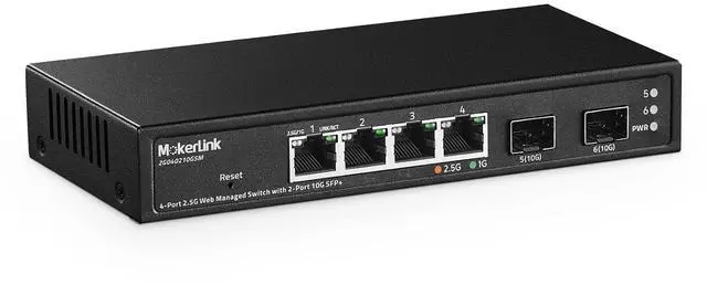 Main image of 4 Port 2.5G Managed Switch with 2 Port 10G SFP+ Slot, 4 x 2.5Gigabit Base-T Ports Compatible with 10/100/1000Mbps, Mini Size Metal Web Managed Fanless Network Switch