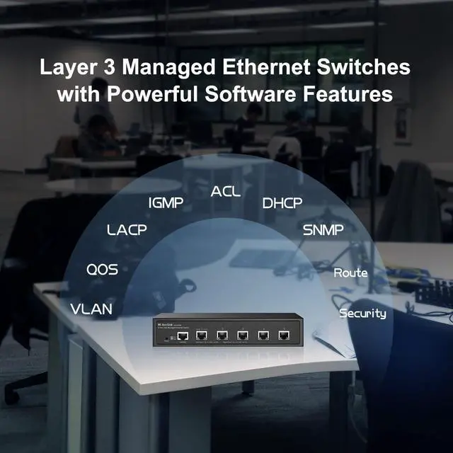 Alt view image 4 of 7 - 5 Port 10G Managed Ethernet Switch, 10G/5G/2.5G/1G Auto-Adaptive, L3 Web/CLI Managed, Metal Desktop|Rackmount Network Switch