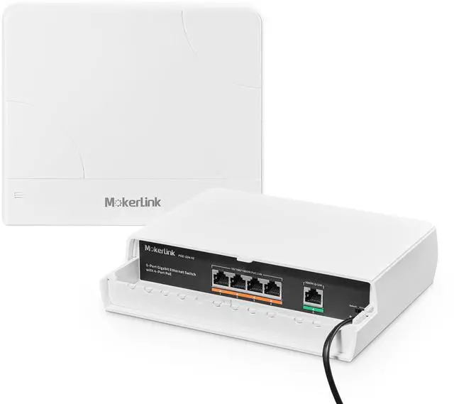 Main image of 5 Port Outdoor Gigabit POE Switch, with 4 POE+ Ports 1000Mbps, 78W IEEE802.3af/at, Weatherproof Unmanaged Plug and Play Fanless Switch