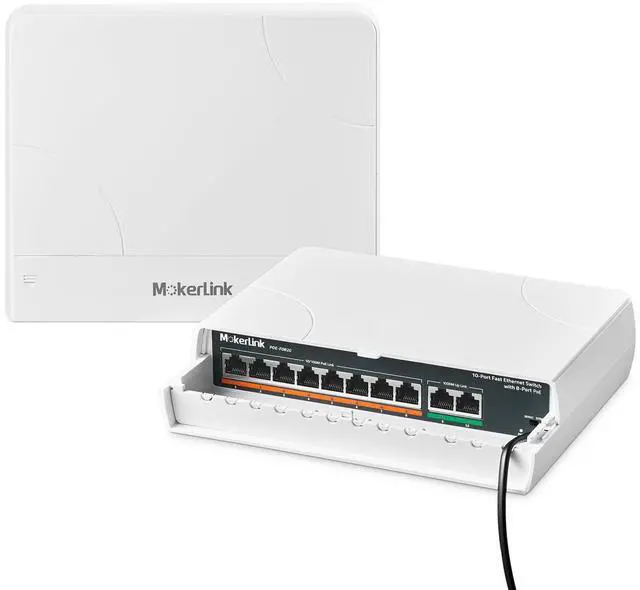 Main image of 10 Port Outdoor PoE Switch, 8 PoE+ Ports 100M, 2 Gigabit Uplink 1000M, 802.3af/at 120W, Weatherproof Fanless Unmanaged Plug and Play