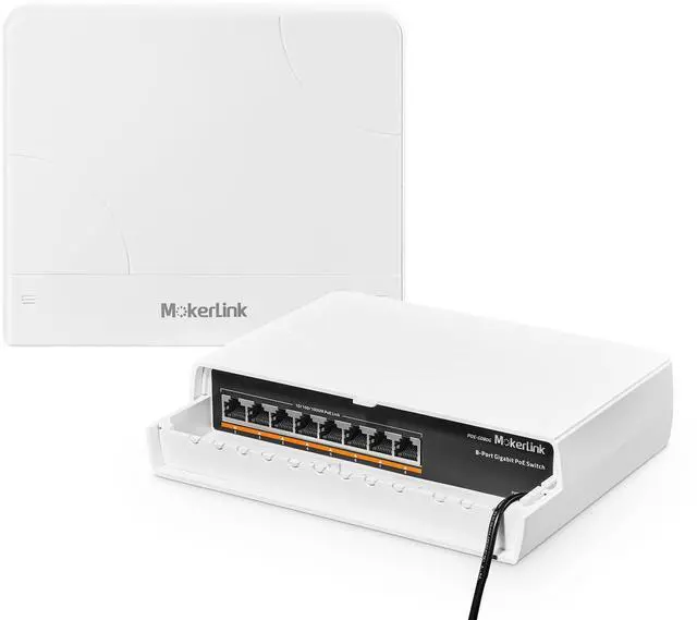 Main image of 8 Port Outdoor Gigabit PoE Switch, 8 PoE+ Ports 1000Mbps, 802.3af/at 120W, Weatherproof Fanless Unmanaged Plug and Play