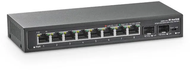 Main image of 8 Port 2.5Gigabit Ethernet Switch with 2x10G SFP Slot, 8 x 2.5G Base-T Ports, VLAN Isolation, Metal Unmanaged Fanless Small Network Switch