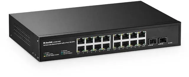 Main image of 16 Port 2.5 Gigabit Ethernet Switch with 2x10G SFP+, 16 x 2.5G RJ45 Ports Compatible with 10/100/1000Mbps, Metal Unmanaged Fanless Rackmout Network Switch