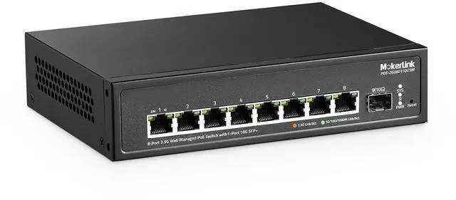Main image of 8 Port 2.5G POE Managed Switch with 10G SFP+ Slot, IEEE8023af/at PoE 135W, Mini Size Metal Fanless, Easy Web Managed Network Switch