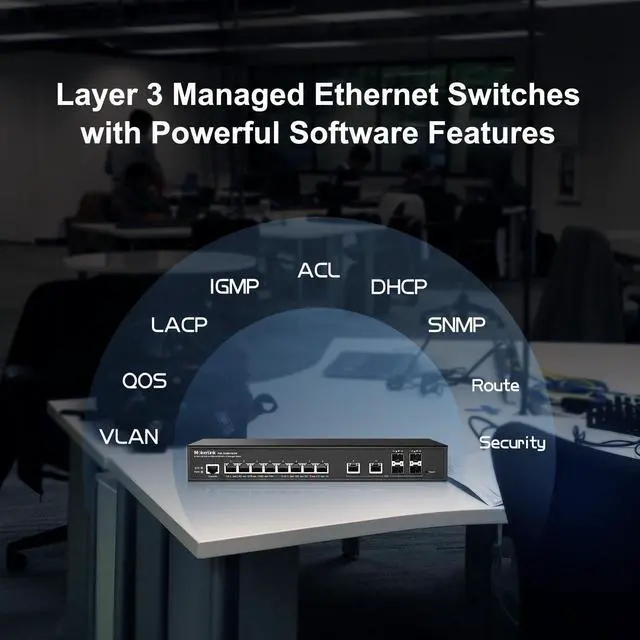 Alt view image 5 of 7 - 8 Port 2.5 Gigabit PoE Managed Switch, 8x2.5G POE, 2x10G Ethernet, 4x10G SFP+, IEEE8023af/at PoE 120W, Web/CLI L3 Managed, Desktop|Rackmount Network Switch