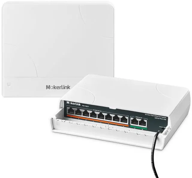 Main image of 10 Port Outdoor PoE Switch, 8 PoE+ Ports, 2 Uplink, 10/100Mbps, 802.3af/at 120W, Weatherproof Fanless Unmanaged Plug and Play
