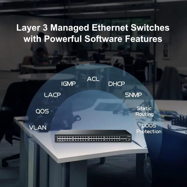 Alt view image 3 of 7 - 48 Port Gigabit Managed Switch, 4x10G SFP+, 1 Console, 1 USB, L3 Smart Managed, Rackmount, DHCP QoS Vlan IGMP, Static Routing