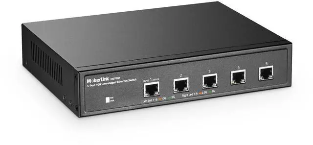 Main image of 5 Port 10G Unmanaged Ethernet Switch, 10G/5G/2.5G/1G Auto-Adaptive, Plug and Play, Metal Desktop|Rackmount Network Switch