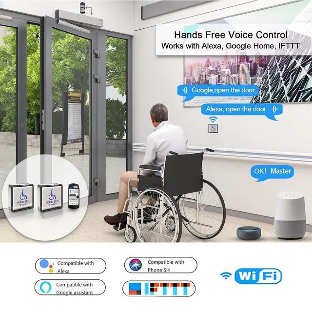 Alt view image 2 of 7 - Automatic Handicap Door Opener for Disabled People,ADA Automatic Swing Door Opener,Electric Door Openers,AC100V to AC240V,with Wireless Handicap Push Buttons and Safety Sensor