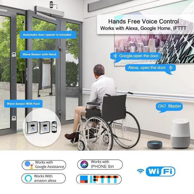 Alt view image 5 of 7 - Handicap Door Closer,ADA Door Opener with Four Wireless Touchless Handicap Wave Sensor Button,Two Buttons for Top of Both Sides of Door,Two Buttons for Bottom of Both Sides of Door