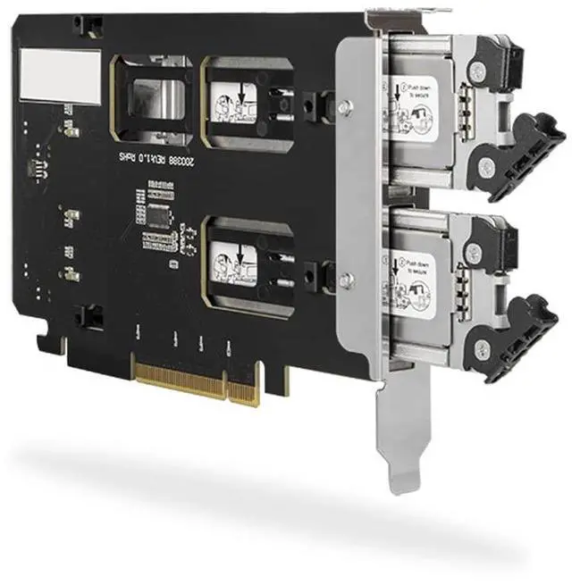 Main image of Dual Bay 2X M.2 NVMe SSD to PCIe 4.0 x8 Removable Adapter Card for PCI Express Slot (PCIe Bifurcation Required) | ExpressSlot MB842MP-B