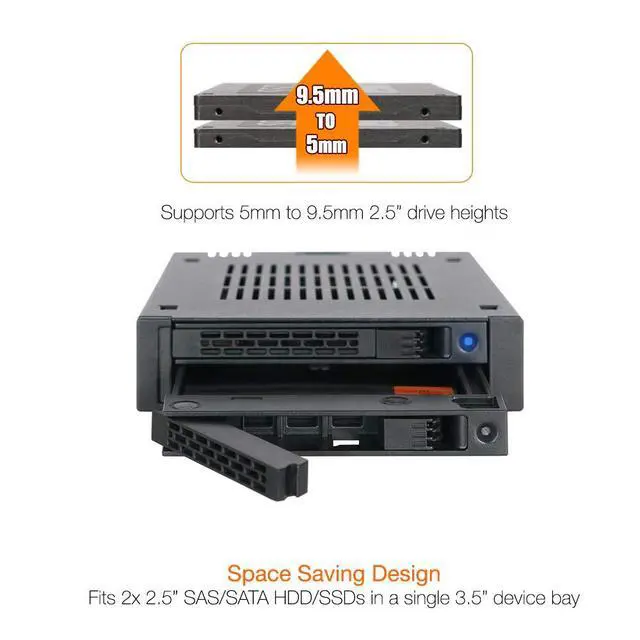 Alt view image 3 of 7 - 2 Bay 2.5 SAS/SATA HDD/SSD Mobile Rack for External 3.5 Bay | ExpressCage MB742SP-B