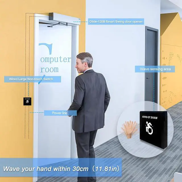 Alt view image 3 of 6 - Automatic Handicap Door Opener with 2PCS Wired Square 4.53'' Infrared Touch Free Switch M-505B,Hand Wave Infrared Sensor to Open Door,Sensoring Distance Adjustable (Black)
