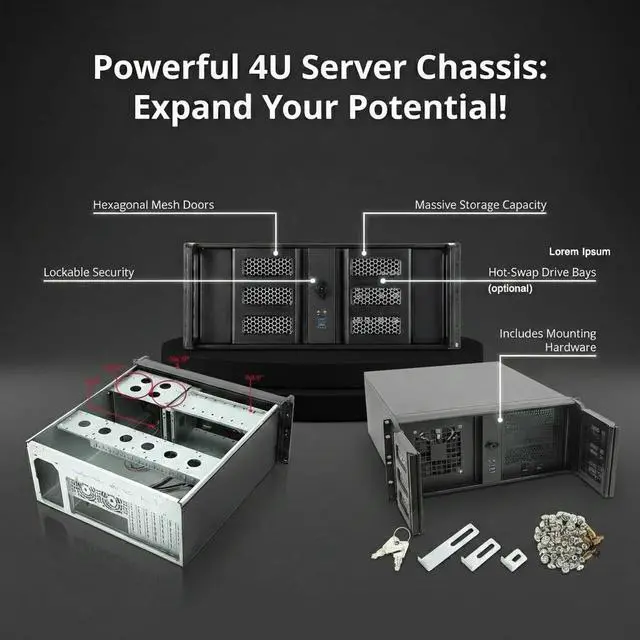 Alt view image 4 of 7 - 4U Rackmount Server Chassis with 3x5.25 Front Bays+7x3.5 +3x2.5 Drive Bays