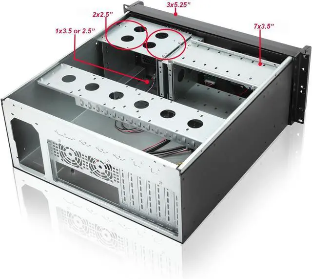 Alt view image 5 of 7 - 4U Rackmount Server Chassis with 3x5.25 Front Bays+7x3.5 +3x2.5 Drive Bays