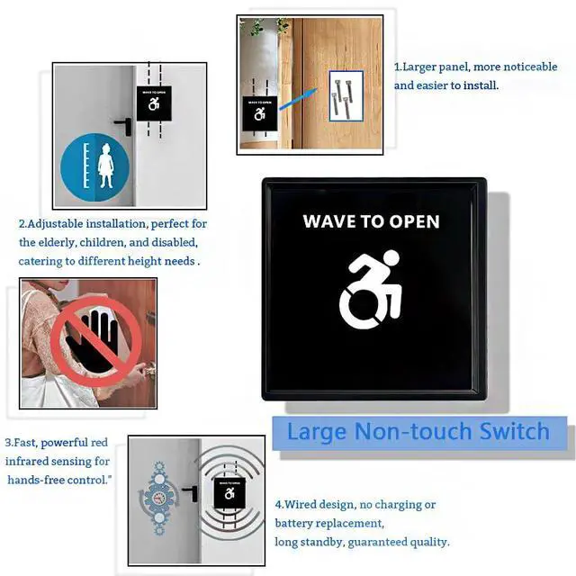 Alt view image 4 of 6 - Wired Infrared Touch Free Switch M-505B for Automatic Handicap Door Opener,Hand Wave Infrared Sensor to Open Door,Sensoring Distance Adjustable,1PCS Square 4.53inch Single Switch