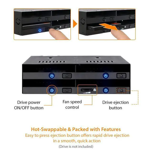 Alt view image 5 of 7 - 4 Bay 2.5" SATA/SAS SSD/HDD Hot-Swap Docking Enclosure for 5.25" Bay - flexiDOCK MB014SP-B R1