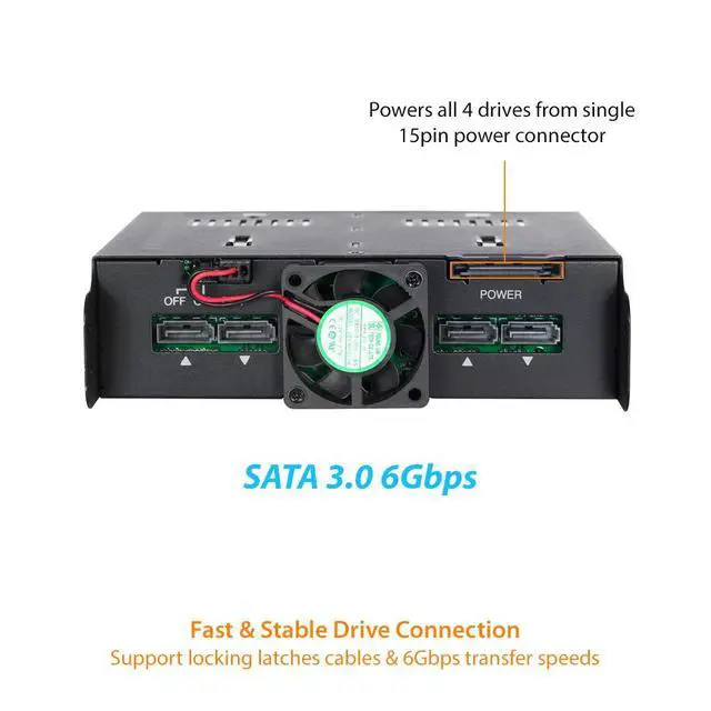 Alt view image 6 of 7 - 4 Bay 2.5" SATA/SAS SSD/HDD Hot-Swap Docking Enclosure for 5.25" Bay - flexiDOCK MB014SP-B R1