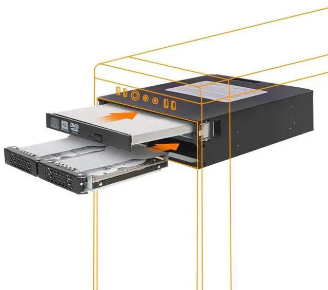 Main image of Full Metal 2 Bay 2.5" SAS/SATA HDD & SSD Backplane Cage with Slim ODD Tray for External 5.25" Bay | ToughArmor MB994IPO-3SB