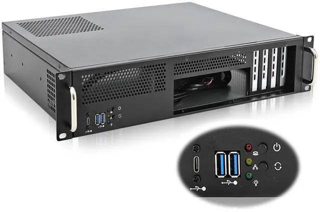 Main image of 2U Server Chassis Short Depth 14.17" Front I/O with 2 x 3.5 (int.) mATX M/B,Support ATX PSU with Either top or Side Cooling