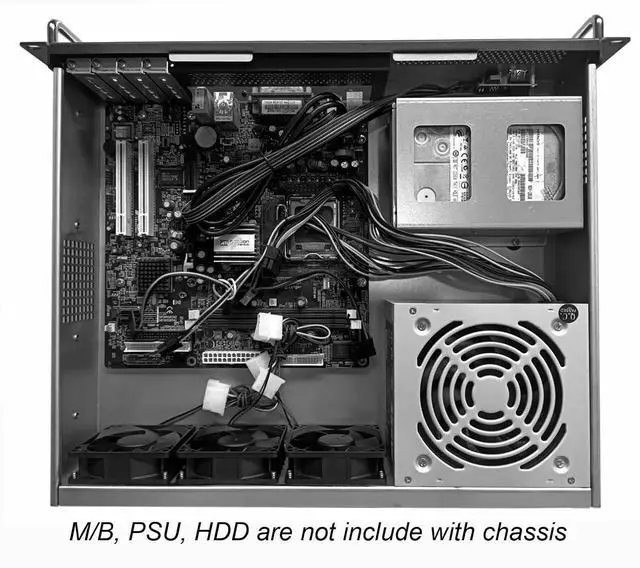Alt view image 5 of 6 - 2U Server Chassis Short Depth 14.17" Front I/O with 2 x 3.5 (int.) mATX M/B,Support ATX PSU with Either top or Side Cooling