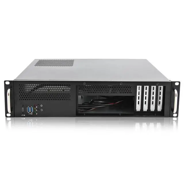 Alt view image 2 of 6 - 2U Server Chassis Short Depth 14.17" Front I/O with 2 x 3.5 (int.) mATX M/B,Support ATX PSU with Either top or Side Cooling