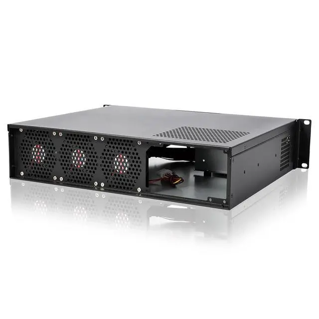 Alt view image 4 of 6 - 2U Server Chassis Short Depth 14.17" Front I/O with 2 x 3.5 (int.) mATX M/B,Support ATX PSU with Either top or Side Cooling