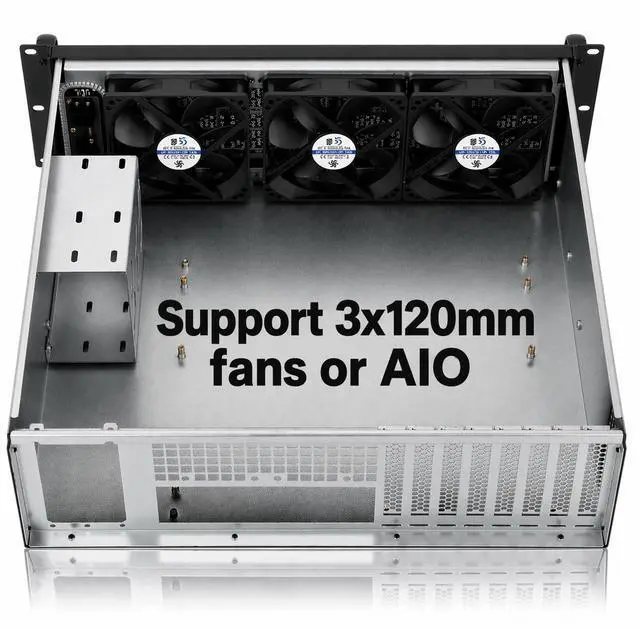 Alt view image 4 of 6 - 3U rackmount Server Chassis Support Liquid Cooling Compatibility up to Elevated 360mm Radiator Support SFX PSU/ATX/MicroATX/Mini-ITX MB