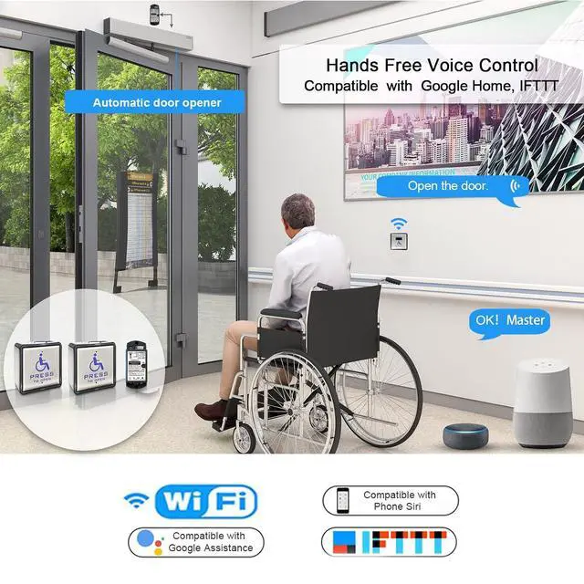 Alt view image 2 of 7 - APP Control Automatic Door Opener,Black Handicap Door Opener WiFi TUYA,Compatible for Alexa,with Wireless Handicap Push Button and NO Electric Strike