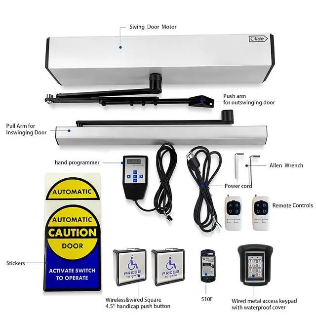 Alt view image 2 of 7 - Automatic Handicap Door Opener,Inswing and Outswing Opening Automatic Swing Door Opener with Square 4.5'' Wireless Handicap Push Buttons and Metal Access Keypad with Waterproof Cover