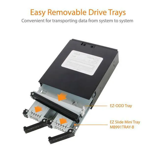Alt view image 2 of 7 - Full Metal 2 Bay 2.5" SAS/SATA HDD & SSD Backplane Cage with Slim ODD Tray for External 5.25" Bay | ToughArmor MB994IPO-3SB