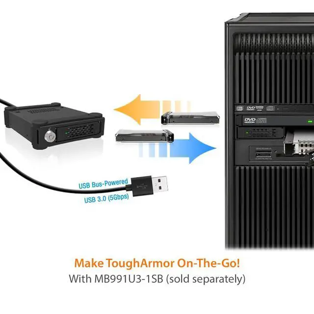 Alt view image 7 of 7 - Full Metal 2 Bay 2.5" SAS/SATA HDD & SSD Backplane Cage with Slim ODD Tray for External 5.25" Bay | ToughArmor MB994IPO-3SB