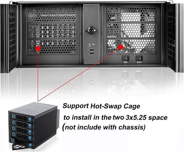 Alt view image 3 of 7 - 4U Rackmount Server Chassis with 6 x 5.25 Front Bays + 1 x 3.5 + 4 x 2.5 Bays