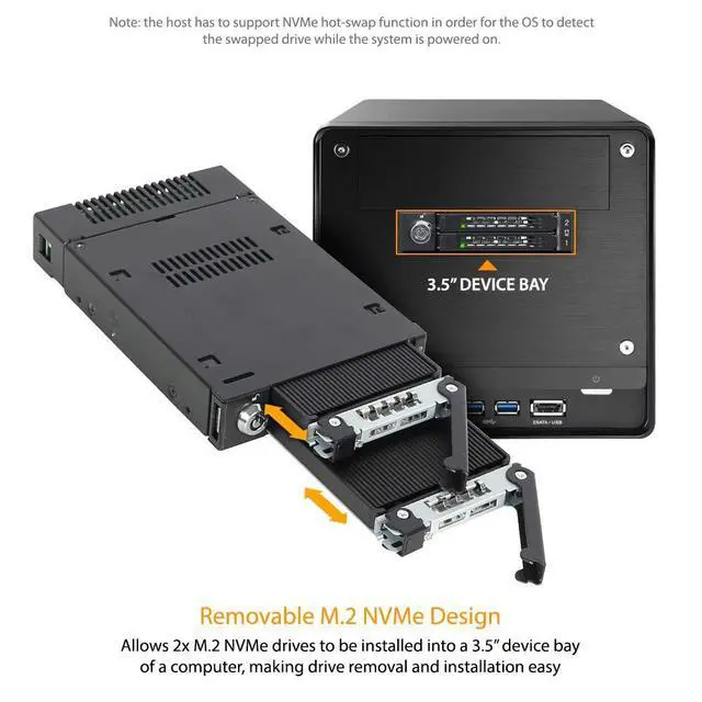 Alt view image 2 of 7 - 2 Bay M.2 PCIe 3.0/4.0 NVMe SSD Mobile Rack for External 3.5 Drive Bay | ToughArmor MB834M2K-B